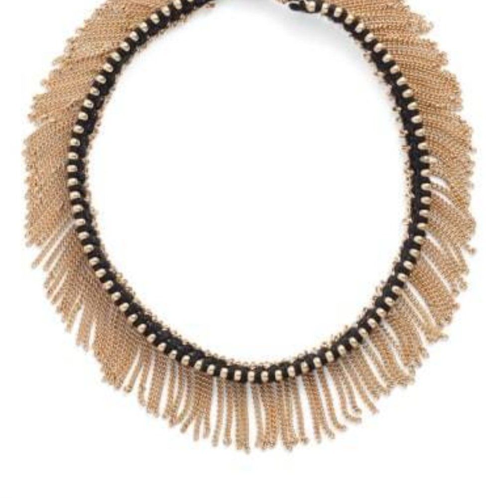 Nordstrom Treasure And Bond Sead Fringe Choker Necklace Nwt $89.00 Gold Black